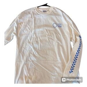 Gildan Olympics Shirt Men's Size XL White Long Sleeve Cotton Olympics Logo